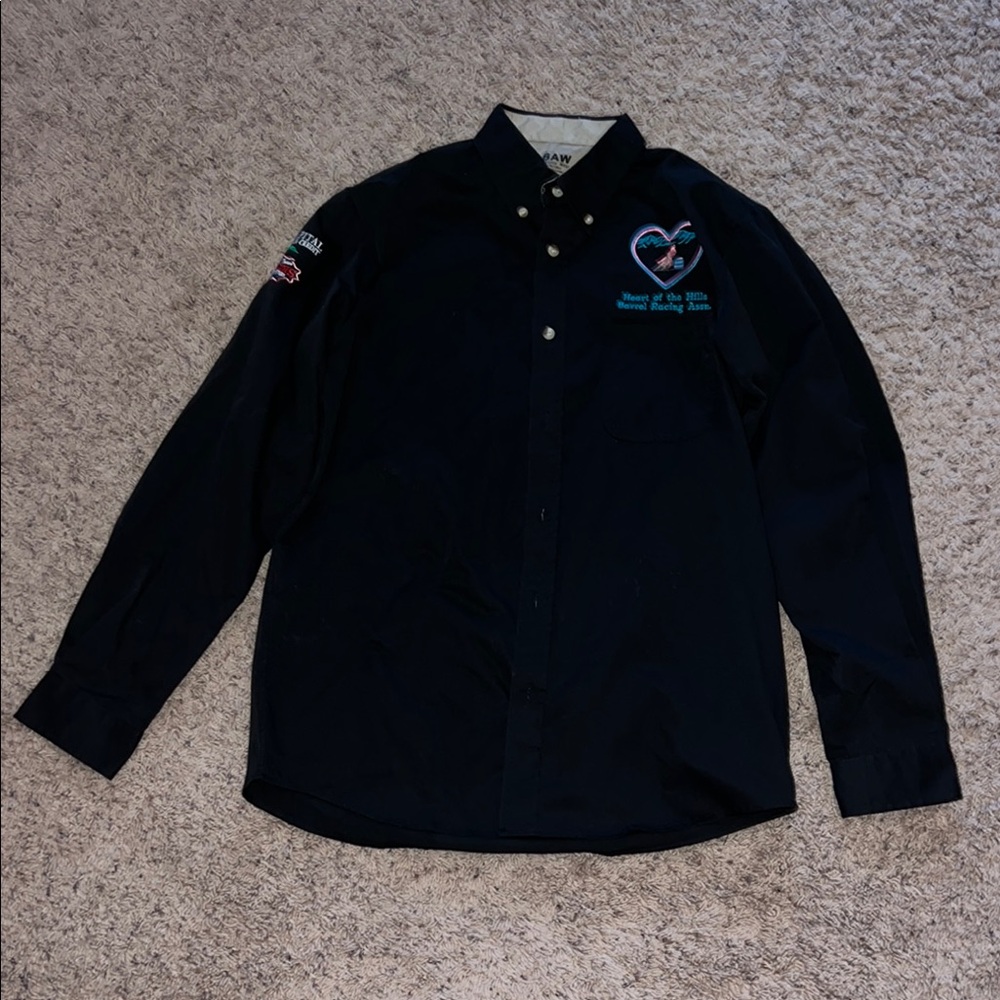 Kids Black Button-Up Shirt with Embroidery